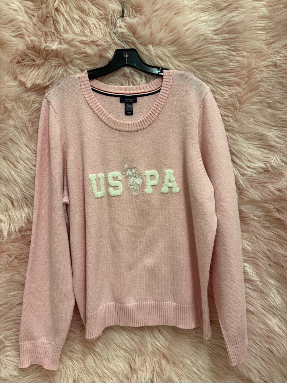 U.S. Polo Assn. Light Pink Crewneck Sweater with Puff Logo